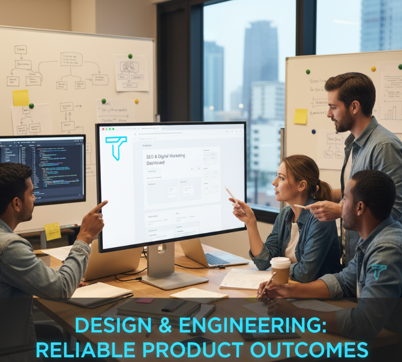 Developers and designers collaborating on a web app prototype