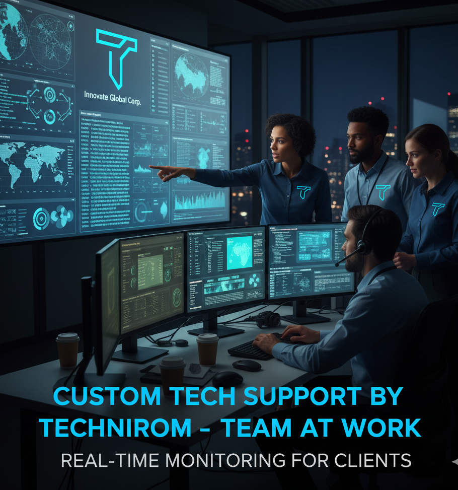 Our tech support team working on real-time monitoring for a client.