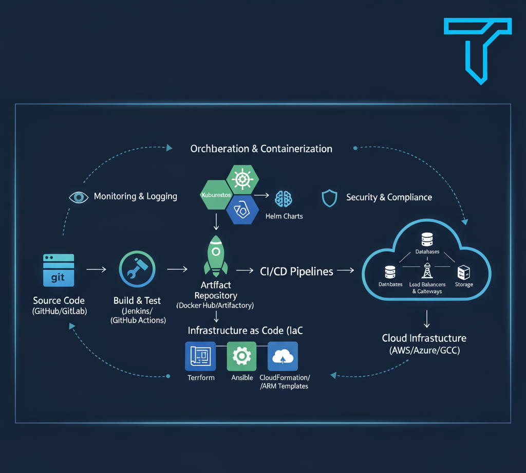 Cloud & DevOps Services architecture diagram showing pipelines and infrastructure