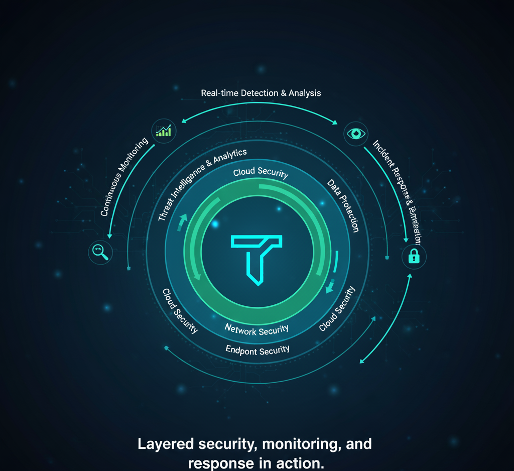 Cybersecurity Services overview diagram illustrating security layers
