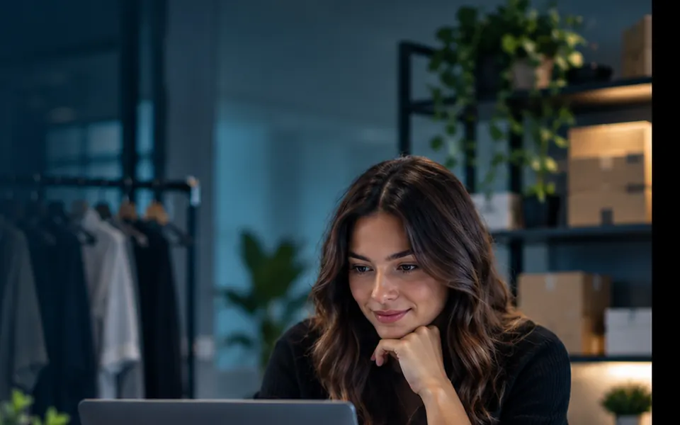 Illustrative scene of a business owner working on digital orders and fulfillment